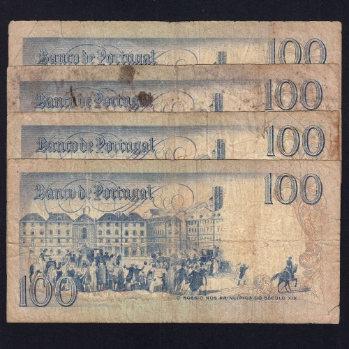 Lot 4 signatures 100 Escudos Bocage 03/12/1985, 100$00 One Hundred Escudos 03/12/1985 Plate:8 Banco de Portugal, (MC), Pick 178d