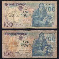 Lote 4 assinaturas 100 Escudos Bocage 12/03/1985, 100$00 Cem Escudos 12/03/1985 Chapa:8 Banco de Portugal, (MC), Pick 178d
