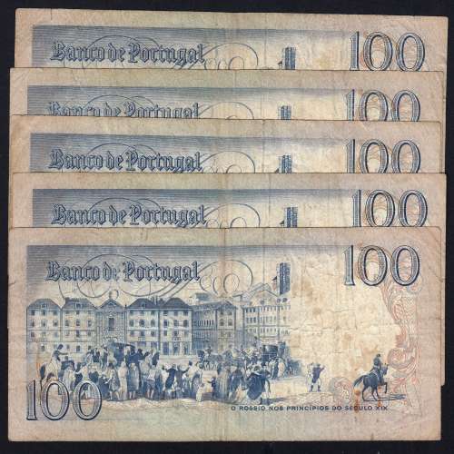 Lot 5 signatures 100 Escudos Bocage 03/12/1985, 100$00 One Hundred Escudos 03/12/1985 Plate:8 Banco de Portugal, (MC), Pick 178d