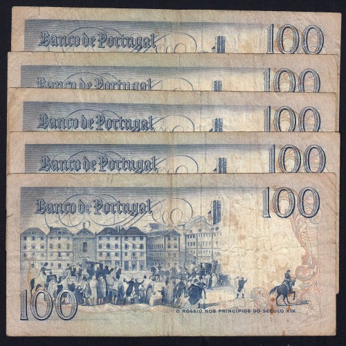 Lot 5 signatures 100 Escudos Bocage 03/12/1985, 100$00 One Hundred Escudos 03/12/1985 Plate:8 Banco de Portugal, (MC), Pick 178d