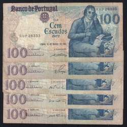 Lote 5 assinaturas 100 Escudos Bocage 12/03/1985, 100$00 Cem Escudos 12/03/1985 Chapa:8 Banco de Portugal, (MC), Pick 178d