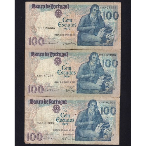 Lote 5 assinaturas 100 Escudos Bocage 12/03/1985, 100$00 Cem Escudos 12/03/1985 Chapa:8 Banco de Portugal, (MC), Pick 178d
