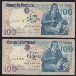 Lot 5 signatures 100 Escudos Bocage 03/12/1985, 100$00 One Hundred Escudos 03/12/1985 Plate:8 Banco de Portugal, (MC), Pick 178d