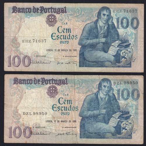 Lote 5 assinaturas 100 Escudos Bocage 12/03/1985, 100$00 Cem Escudos 12/03/1985 Chapa:8 Banco de Portugal, (MC), Pick 178d
