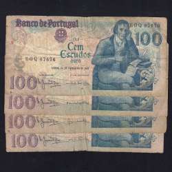 Lote 4 assinaturas 100 Escudos Bocage 24/02/1981, 100$00 Cem Escudos 24/02/1981 Chapa:8 Banco de Portugal, (MC), Pick 178b