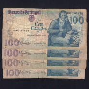 Lot 4 signatures 100 Escudos Bocage 02/24/1981, 100$00 One Hundred Escudos 02/24/1981 Plate:8 Banco de Portugal, (MC), Pick 178b