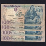 Lot 4 signatures 100 Escudos Bocage 02/24/1981, 100$00 One Hundred Escudos 02/24/1981 Plate:8 Banco de Portugal, (MC), Pick 178b