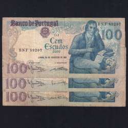 Lot 3 signatures 100 Escudos Bocage 02/24/1981, 100$00 One Hundred Escudos 02/24/1981 Plate:8 Banco de Portugal, (MC), Pick 178b