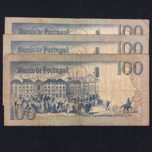Lot 3 signatures 100 Escudos Bocage 02/24/1981, 100$00 One Hundred Escudos 02/24/1981 Plate:8 Banco de Portugal, (MC), Pick 178b
