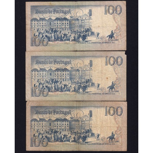 Lot 3 signatures 100 Escudos Bocage 02/24/1981, 100$00 One Hundred Escudos 02/24/1981 Plate:8 Banco de Portugal, (MC), Pick 178b
