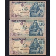 Lot 3 signatures 100 Escudos Bocage 02/24/1981, 100$00 One Hundred Escudos 02/24/1981 Plate:8 Banco de Portugal, (MC), Pick 178b
