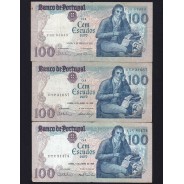 Lot 3 signatures 100 Escudos Bocage 06/04/1985, 100$00 One Hundred Escudos 06/04/1985 Plate:8 Banco de Portugal, (MC), Pick 178e