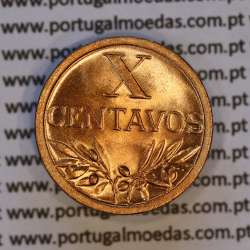 Portugal, bronze coin of 10 centavos 1944 Portuguese Republic, X centavos 1944 Bronze (UNC), World Coins Portugal KM 583