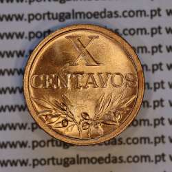Portugal, bronze coin of 10 centavos 1944 Portuguese Republic, X centavos 1944 Bronze (UNC), World Coins Portugal KM 583