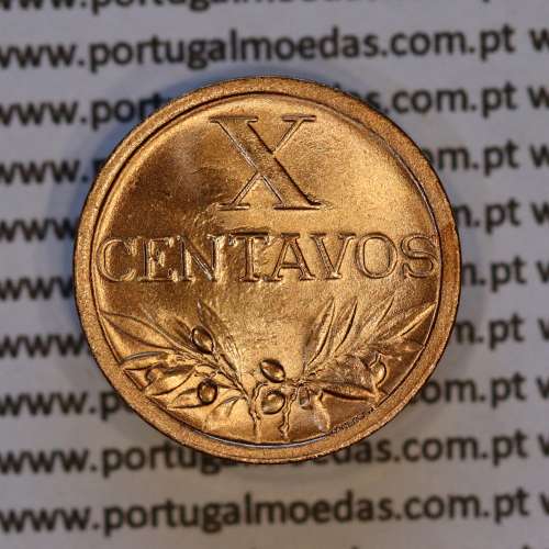 Portugal, bronze coin of 10 centavos 1944 Portuguese Republic, X centavos 1944 Bronze (UNC), World Coins Portugal KM 583