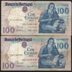 Lot 5 signatures 100 Escudos Bocage 06/04/1985, 100$00 One Hundred Escudos 06/04/1985 Plate:8 Banco de Portugal, (MC), Pick 178e