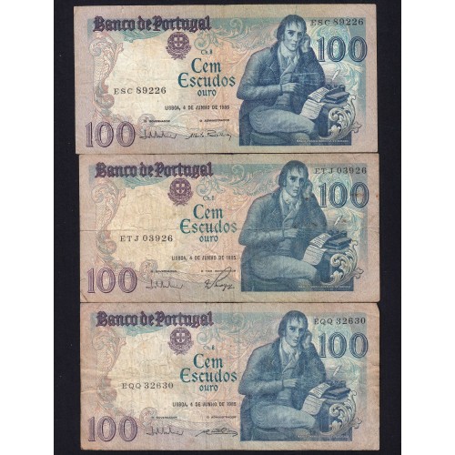 Lot 5 signatures 100 Escudos Bocage 06/04/1985, 100$00 One Hundred Escudos 06/04/1985 Plate:8 Banco de Portugal, (MC), Pick 178e