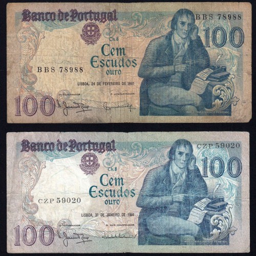 Lote c/ 4 datas de 100 Escudos Bocage, 100$00 Cem Escudos Chapa:8 Banco de Portugal, (MC), Pick 178