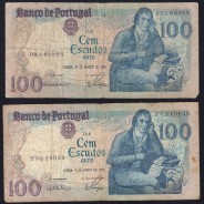 Lot w/ 4 dates of 100 Escudos Bocage, 100$00 One Hundred Escudos Plate: 8 Banco de Portugal, (MC), Pick 178