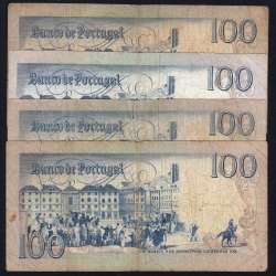 Lot w/ 4 dates of 100 Escudos Bocage, 100$00 One Hundred Escudos Plate: 8 Banco de Portugal, (MC), Pick 178