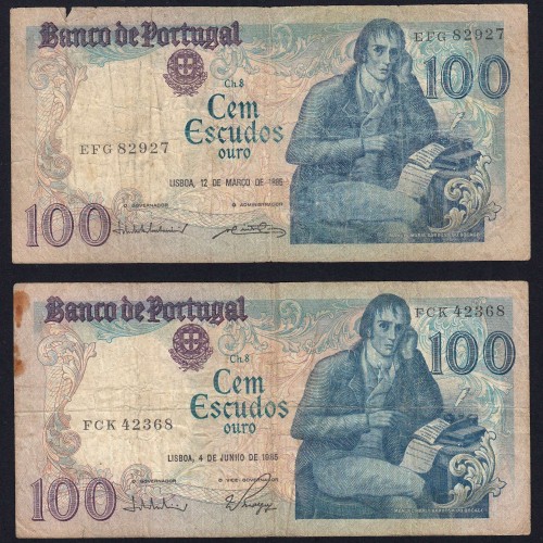 Lote c/ 4 datas de 100 Escudos Bocage, 100$00 Cem Escudos Chapa:8 Banco de Portugal, (MC), Pick 178