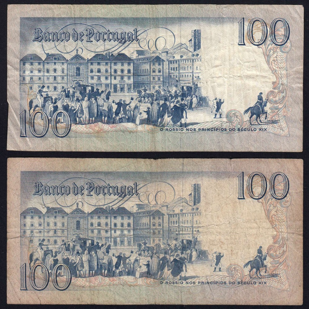 Lote c/ 4 datas de 100 Escudos Bocage, 100$00 Cem Escudos Chapa:8 Banco de Portugal, (MC), Pick 178