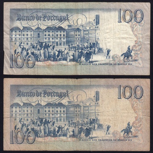 Lote c/ 4 datas de 100 Escudos Bocage, 100$00 Cem Escudos Chapa:8 Banco de Portugal, (MC), Pick 178