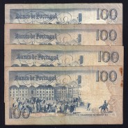 Lote c/ 4 datas de 100 Escudos Bocage, 100$00 Cem Escudos Chapa:8 Banco de Portugal, (MC), Pick 178