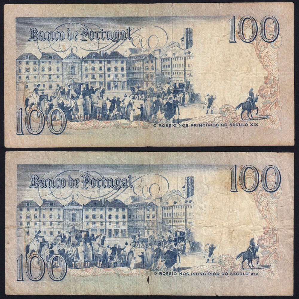 Lote c/ 4 datas de 100 Escudos Bocage, 100$00 Cem Escudos Chapa:8 Banco de Portugal, (MC), Pick 178