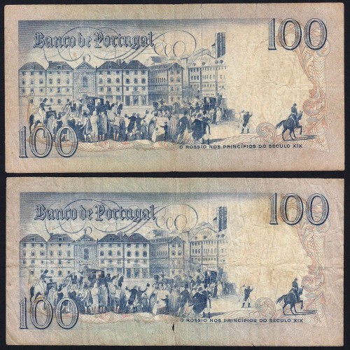 Lot w/ 4 dates of 100 Escudos Bocage, 100$00 One Hundred Escudos Plate: 8 Banco de Portugal, (MC), Pick 178