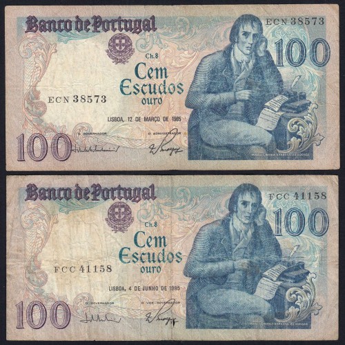 Lote c/ 4 datas de 100 Escudos Bocage, 100$00 Cem Escudos Chapa:8 Banco de Portugal, (MC), Pick 178