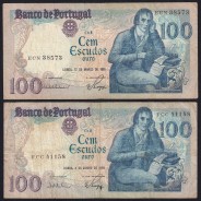 Lote c/ 4 datas de 100 Escudos Bocage, 100$00 Cem Escudos Chapa:8 Banco de Portugal, (MC), Pick 178