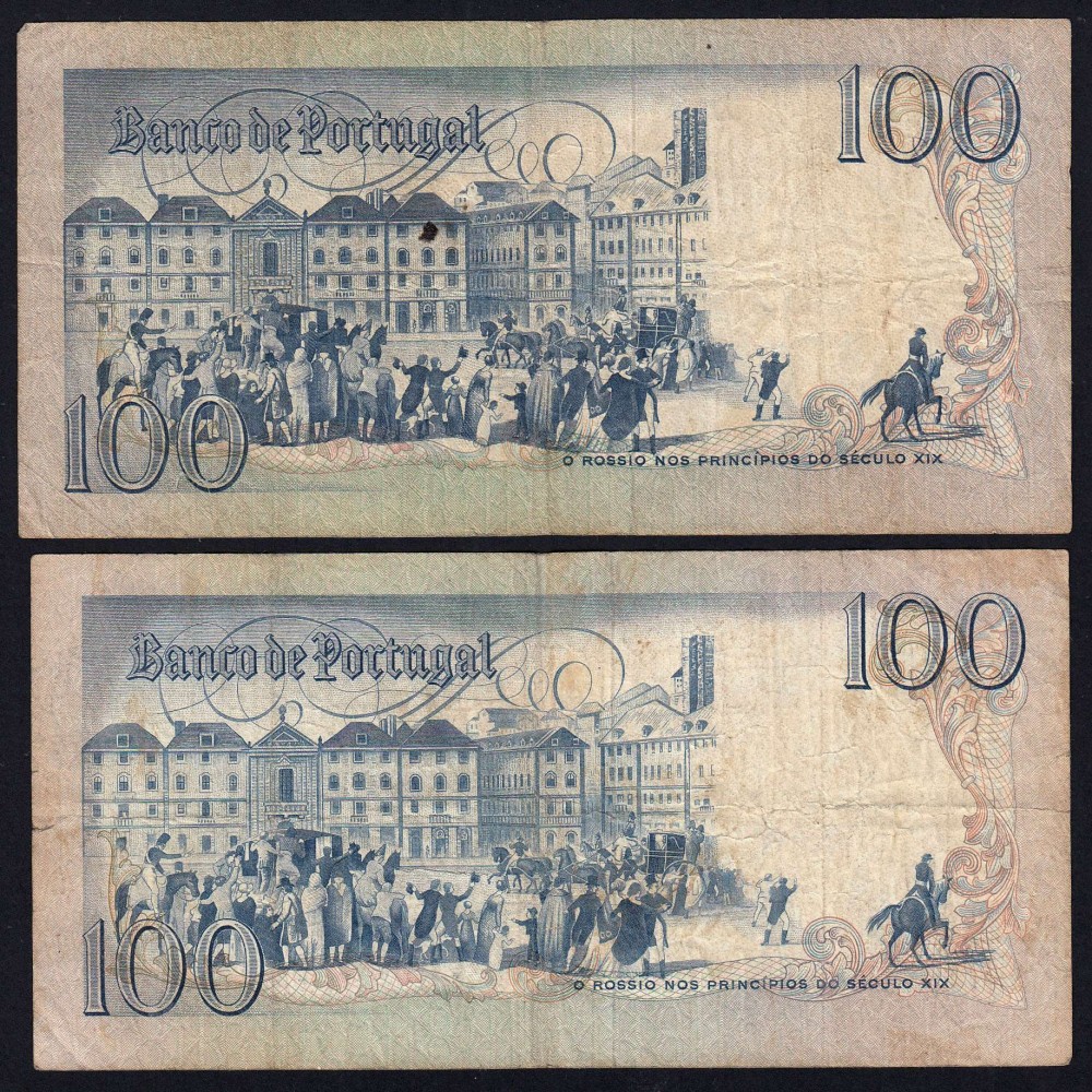 Lot w/ 4 dates of 100 Escudos Bocage, 100$00 One Hundred Escudos Plate: 8 Banco de Portugal, (MC), Pick 178