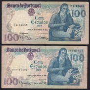 Lote c/ 4 datas de 100 Escudos Bocage, 100$00 Cem Escudos Chapa:8 Banco de Portugal, (MC), Pick 178