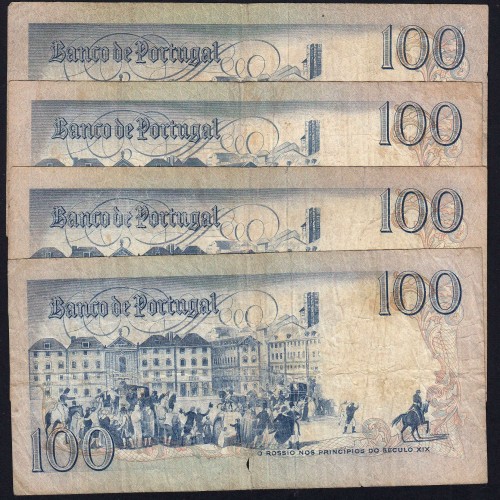 Lote c/ 4 datas de 100 Escudos Bocage, 100$00 Cem Escudos Chapa:8 Banco de Portugal, (MC), Pick 178