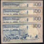 Lote c/ 4 datas de 100 Escudos Bocage, 100$00 Cem Escudos Chapa:8 Banco de Portugal, (MC), Pick 178