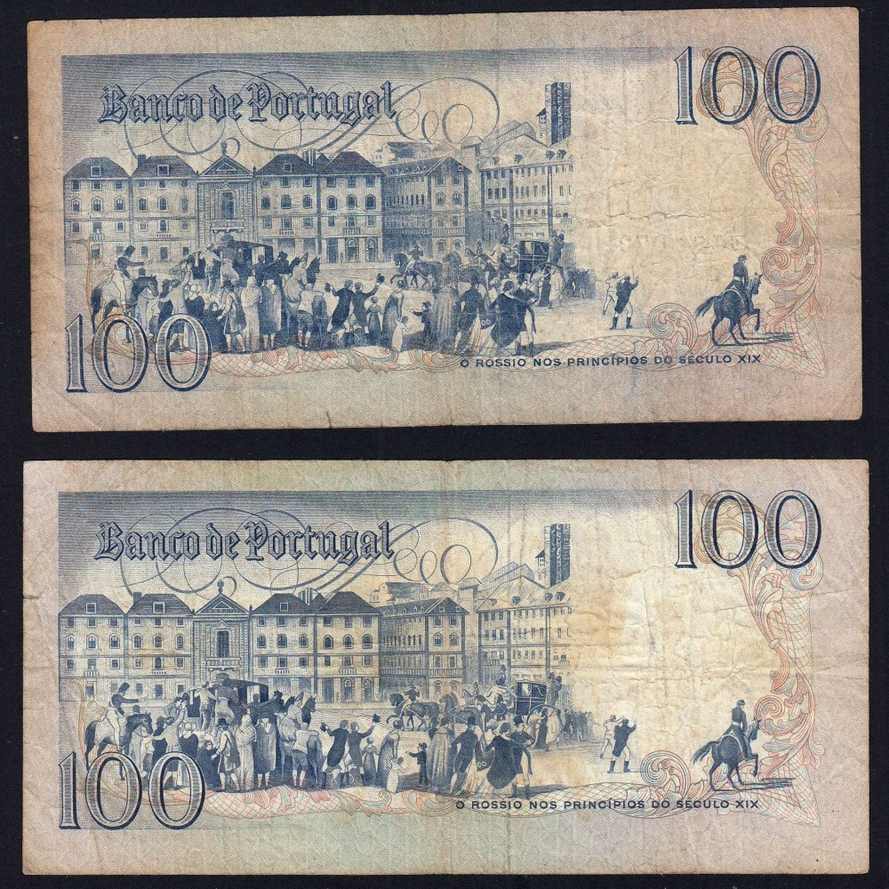 Lot w/ 4 dates of 100 Escudos Bocage, 100$00 One Hundred Escudos Plate: 8 Banco de Portugal, (MC), Pick 178