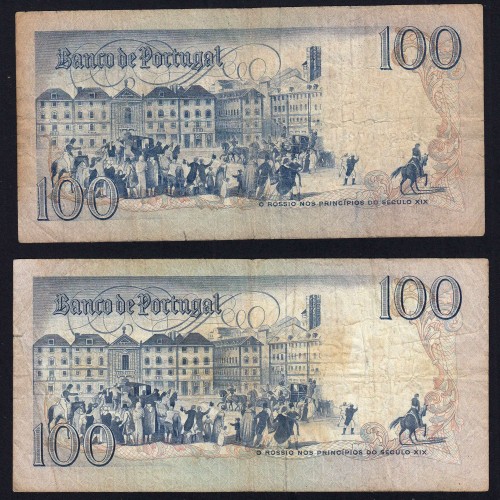 Lot w/ 4 dates of 100 Escudos Bocage, 100$00 One Hundred Escudos Plate: 8 Banco de Portugal, (MC), Pick 178