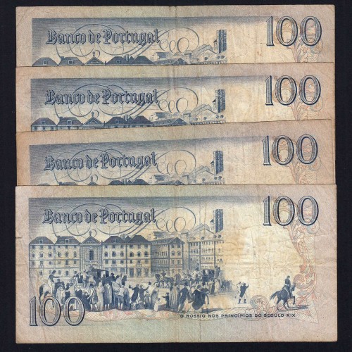 Lote c/ 4 datas de 100 Escudos Bocage, 100$00 Cem Escudos Chapa:8 Banco de Portugal, (MC), Pick 178