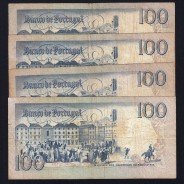 Lot w/ 4 dates of 100 Escudos Bocage, 100$00 One Hundred Escudos Plate: 8 Banco de Portugal, (MC), Pick 178