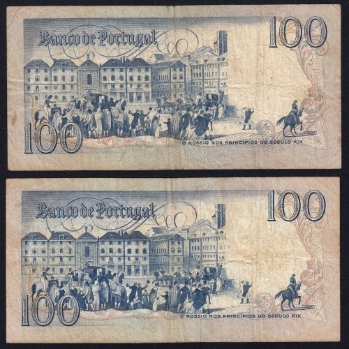 Lot w/ 4 dates of 100 Escudos Bocage, 100$00 One Hundred Escudos Plate: 8 Banco de Portugal, (MC), Pick 178