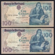 Lote c/ 4 datas de 100 Escudos Bocage, 100$00 Cem Escudos Chapa:8 Banco de Portugal, (MC), Pick 178