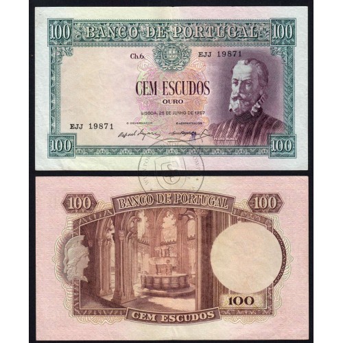 NOTA DE 100 ESCUDOS 1957 ( CIRCULADA ) "100$00 1957 Ch.6 PEDRO NUNES - BANCO DE PORTUGAL (25/06/1957)