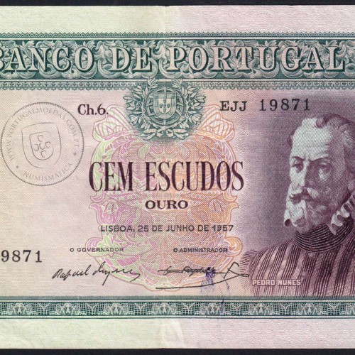 NOTA DE 100 ESCUDOS 1957 ( CIRCULADA ) "100$00 1957 Ch.6 PEDRO NUNES - BANCO DE PORTUGAL (25/06/1957)