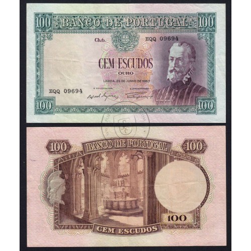 NOTA DE 100 ESCUDOS 1957 ( CIRCULADA ) "100$00 1957 Ch.6 PEDRO NUNES - BANCO DE PORTUGAL (25/06/1957)