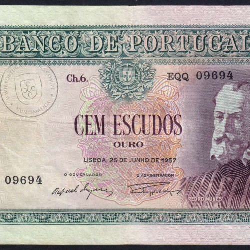 NOTA DE 100 ESCUDOS 1957 ( CIRCULADA ) "100$00 1957 Ch.6 PEDRO NUNES - BANCO DE PORTUGAL (25/06/1957)
