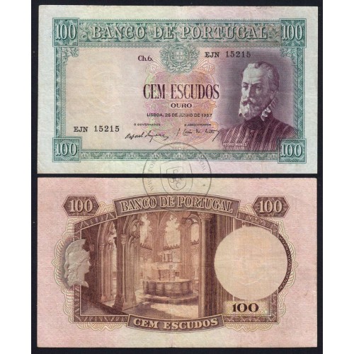 NOTA DE 100 ESCUDOS 1957 ( CIRCULADA ) "100$00 1957 Ch.6 PEDRO NUNES - BANCO DE PORTUGAL (25/06/1957)