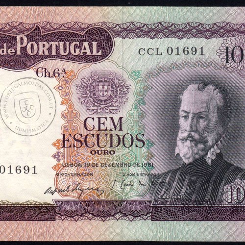NOTA DE 100 ESCUDOS 1961 ( POUCO CIRCULADA ) "100$00 1961 Ch.6A PEDRO NUNES - BANCO DE PORTUGAL (19/12/1961)