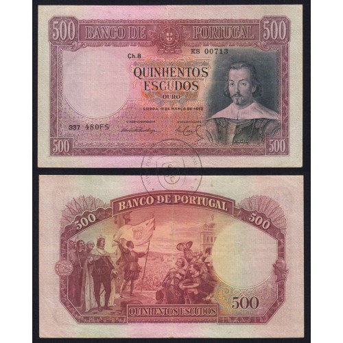 PORTUGAL - NOTA DE 500 ESCUDOS 1952 - D.JOÃO IV -Ch.8 (POUCO CIRCULADA) - 500$00