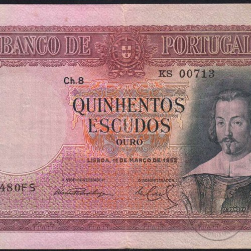 PORTUGAL - NOTA DE 500 ESCUDOS 1952 - D.JOÃO IV -Ch.8 (POUCO CIRCULADA) - 500$00